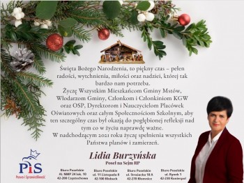 Życzenia od Lidii Burzyńskiej, Poseł na Sejm RP