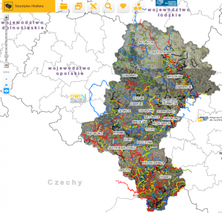 MAPA SZLAKÓW ROWEROWYCH I TURYSTYCZNYCH WOJ.ŚLĄSKIEGO